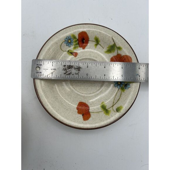 Vintage Mikasa Stylemanor Poppy Parade Stoneware saucer plate FD-802 set of 4 - Picture 2 of 4
